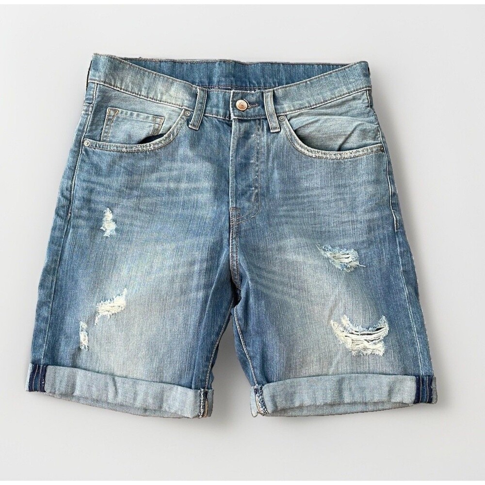 DIVIDED by H&M Mid-Length Button Fly Denim Shorts Cuffed Size 28